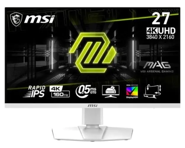 Monitor Gaming Rapid IPS LED MSI MAG 27inch 274URFW, UHD (3840 x 2160), HDMI, DisplayPort, Pivot, 160 Hz, 0.5 ms (Alb)