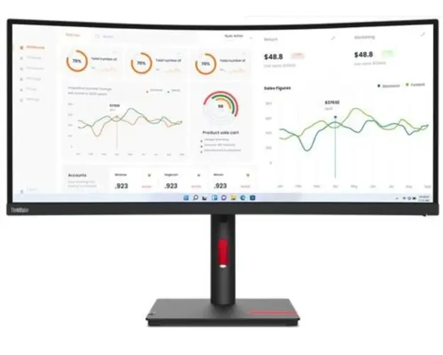 Monitor VA LED Lenovo ThinkVision 34inch T34w-30, UWQHD (3440 x 1440), HDMI, DisplayPort, Ecran curbat, 4 ms (Negru)
