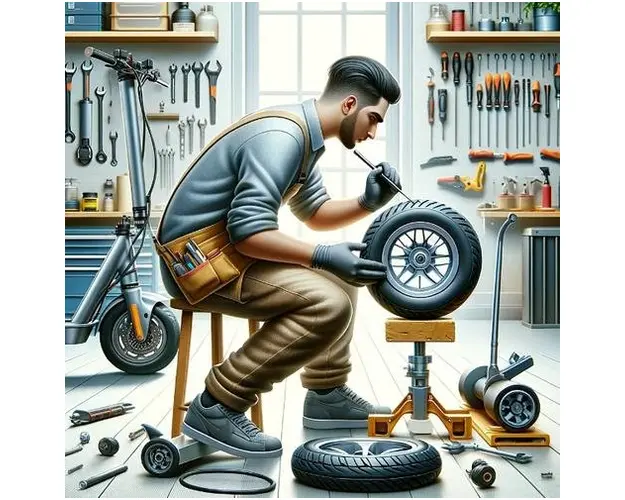 Montaj cauciuc plin roata fara motor trotineta electrica