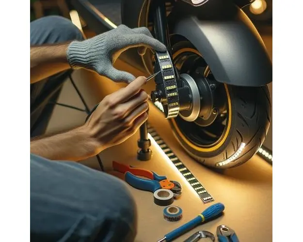 Montaj led aripa roata fata trotineta electrica