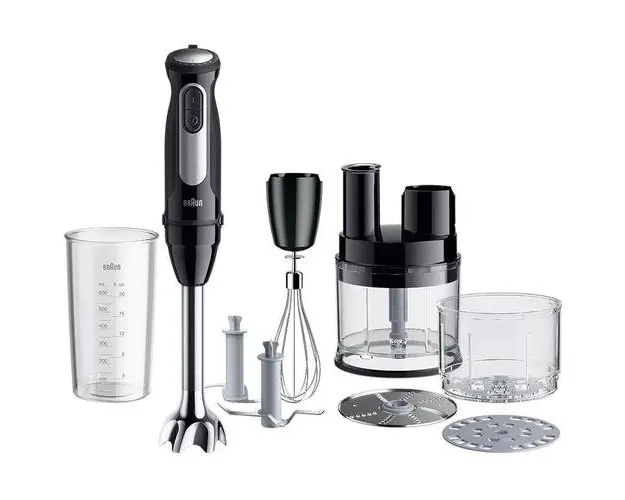 Mixer vertical Braun MQ55755M, 1000 W, 25 trepte viteza, Functie Turbo, Tocator SizeControl 500 ml, Procesor alimente 500 ml, Pahar gradat 600 ml, Tel (Negru/Inox)
