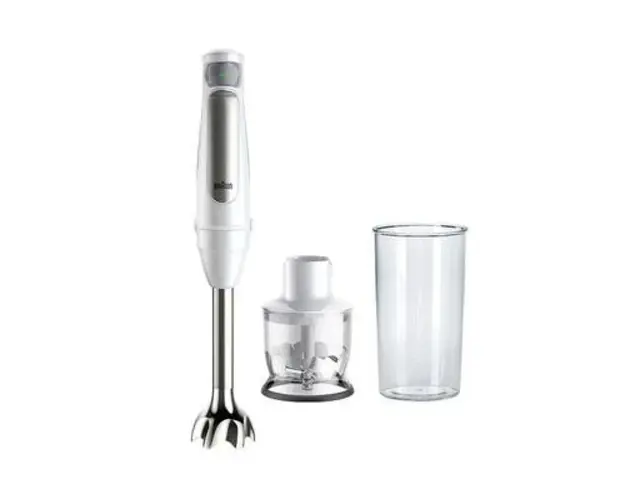 Blender de mana Braun MQ7020 WH, 1000 W, Pahar 0.6 l, Tocator 0.35 l, Sistem EasyClick Plus (Alb/Argintiu)