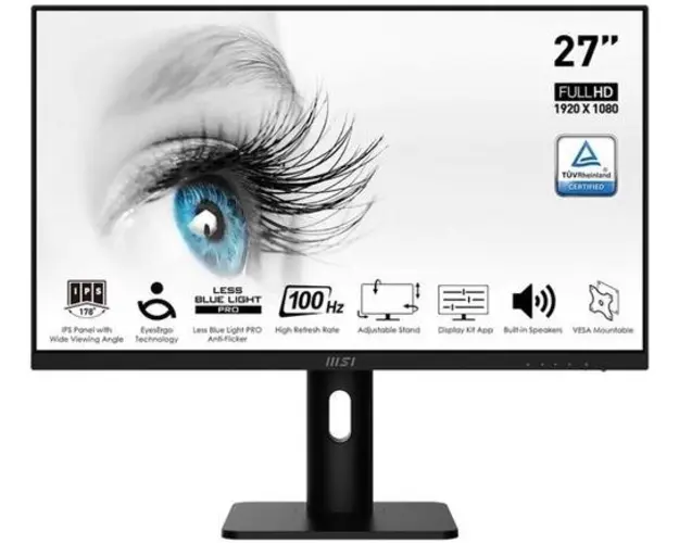 Moitor IPS LED MSI 27inch PRO MP273APDE, Full HD (1920 x 1080), VGA, HDMI, DisplayPort, Boxe, Pivot, 100 Hz, 1 ms (Negru)