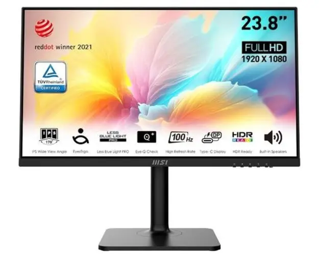 Monitor IPS LED MSI Modern 23.8inch MD2412P, Full HD (1920 x 1080), HDMI, Boxe, Pivot, 100 Hz, 1 ms (negru)