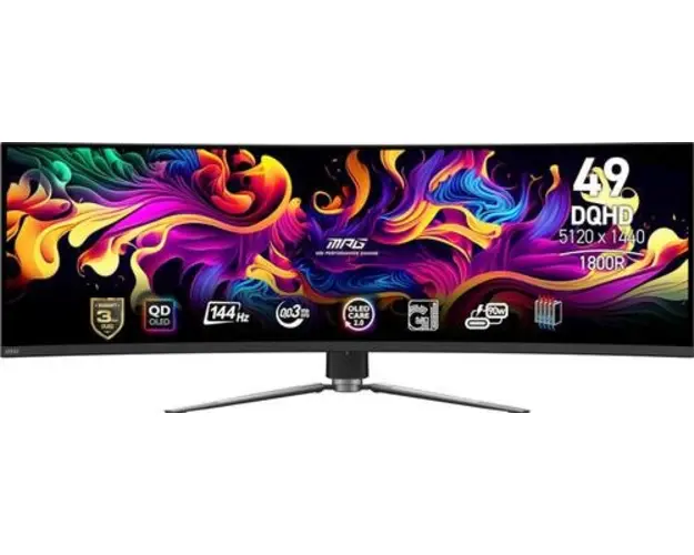 Monitor Gaming QD-OLED MSI MPG 49inch 491CQP QD-OLED, DQHD (5120 x 1440), HDMI, DisplayPort, Ecran curbat, 144 Hz, 0.03 ms (Negru)