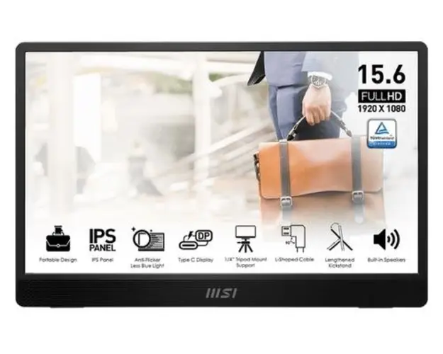 Monitor Portabil IPS LED MSI 15.6inch PRO MP161 E2, Full HD (1920 x 1080), MiniHDMI, Type-C, Boxe (Negru)
