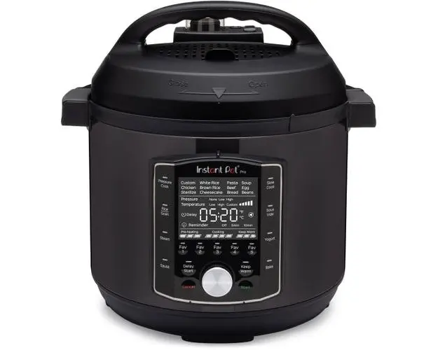 Multicooker Instant Pot Pro 8, V7.6L, 1200~1400W, 10 functii, Vas interior aplatizat din inox cu manere, 11 sisteme de siguranta, Gratar multifunctional, Garnitura extra (Negru)