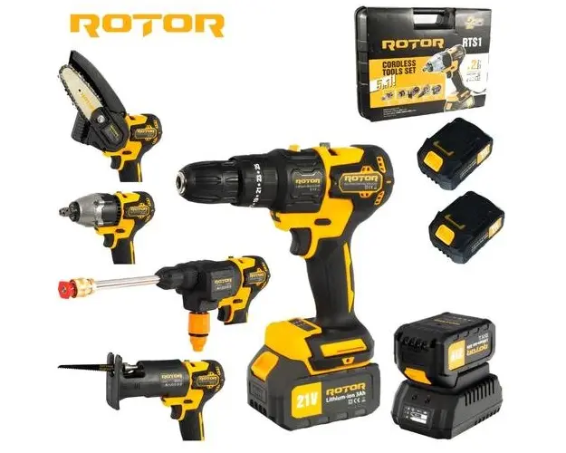 Multifunctional 5 in 1 pe acumulator Rotor RTS1, 24000 rot/min, 21V/3Ah, Brushless (Negru/Galben)