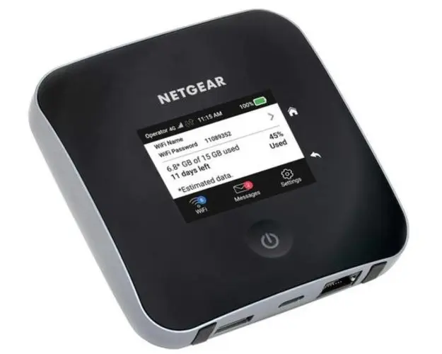 Router Wireless portabil Netgear Nighthawk M2 MR2100, 4G LTE Mobile Hotspot, 2.4-inch LCD touch screen, port Gigabit LAN / WAN, unlocked (Negru)