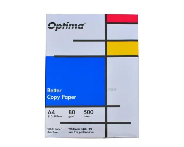 Hartie alba pentru copiator A4 Optima, 80g/mp, clasa B, 500coli/top