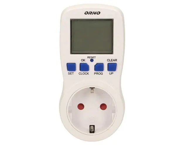 Priza programabila ORNO OR-PRE-409(GS), schuko, 230V, 16A, 3680W, 12/24 ore, IP20 (Alb)