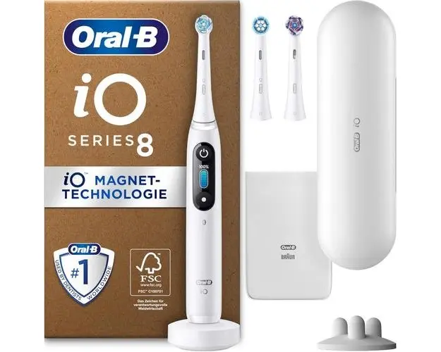Periuta de dinti electrica Oral-B iO Series 8 Plus Edition, 6 programe, Display interactiv, Incaracare magnetica, 3 capete incluse (Alb)
