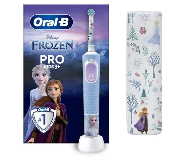 Periuta de dinti electrica Oral-B Pro Kids 3+ Frozen, Efect 3D, Timer, 1 capat inclus + Husa (Albastru)