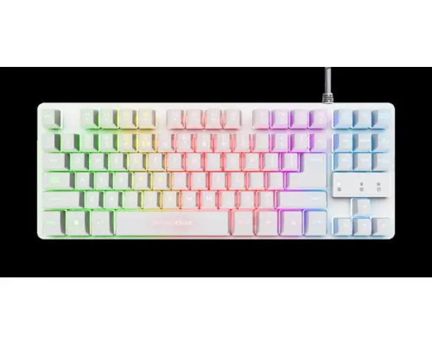 Tastatura Gaming Trust GXT833W Thado, iluminare Rainbow, Cu fir (Alb)