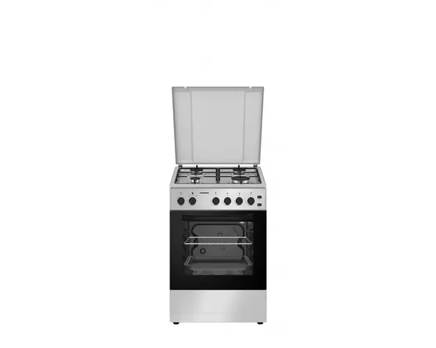 Aragaz Heinner HFSC-S50LITGSL, Gaz, 4 arzatoare, Aprindere electrica, Timer, Grill, Duze GPL, 50 cm (Argintiu)
