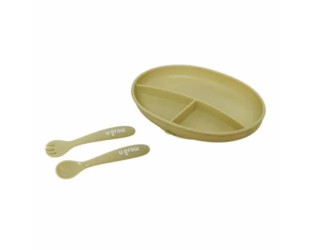 Set farfurie si lingurita silicon U-Grow UG-SET9OV