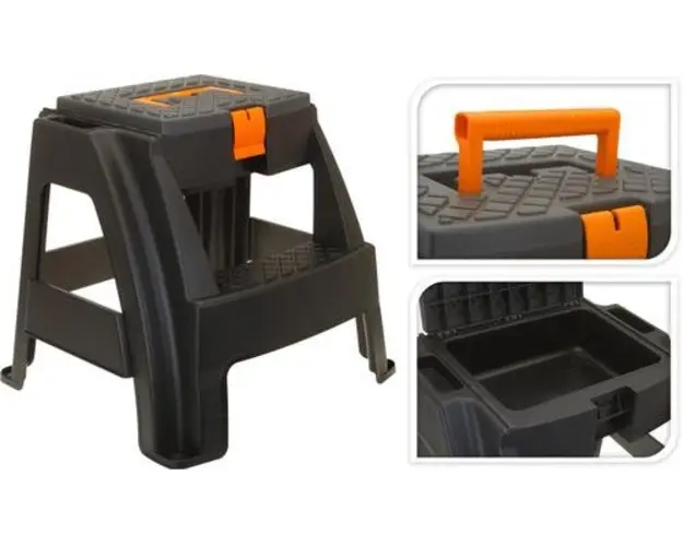 Scara cu maner si cutie depozitare unelte, greutate suportata 120kg, 47.5x 42 x 43cm