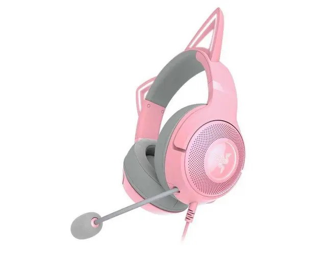 Casti gaming Razer Kraken Kitty V2, USB Type A, Quartz Edition (Roz)