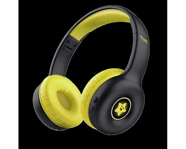Casti Wireless Trust Nouna Kids, Bluetooth, USB/C-Jack 3.5mm, Stereo 2.0 (Negru/Galben)