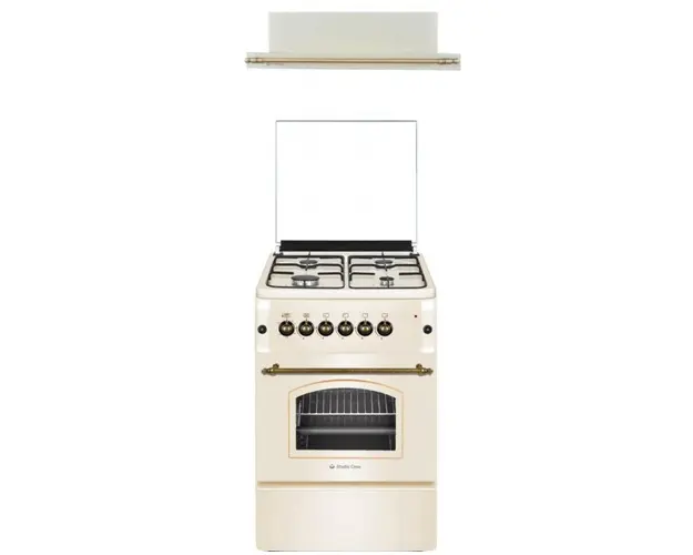 Pachet Aragaz rustic Studio Casa Verona Retro, Gaz, 4 Arzatoare, Grill + Hota incorporabila telescopica Studio Casa Lean Retro, 110 W, 347 mc/h (Bej)