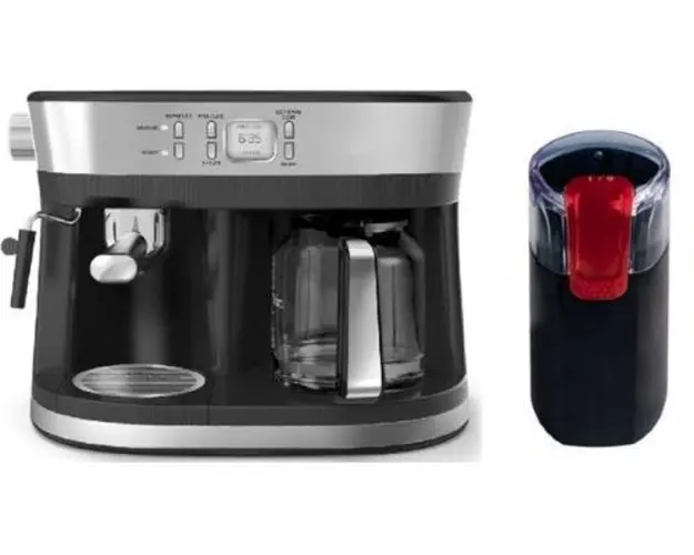 Pachet Espressor 2 in 1 Studio Casa Delicia Combi, 15 bari, 10 Cesti + Rasnita de cafea Studio Casa Miss Crush CG9101B18, 150 W (Negru/Argintiu)