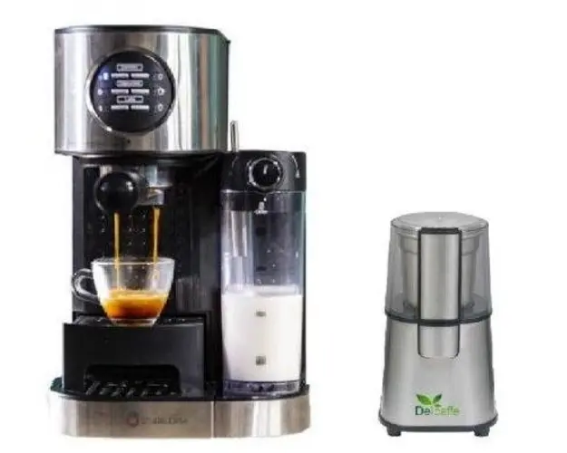 Pachet Espressor Studio Casa Barista Latte SC509, 15 bari, 1.2 L + Rasnita de cafea Del Caffe Grind Master, 220 W, 60 g (Negru/Argintiu)