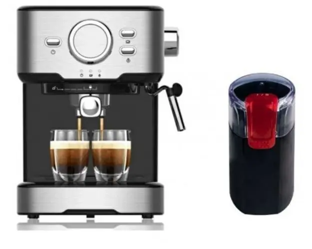 Pachet Espressor Studio Casa Duette, 15 bari, 1.5 L + Rasnita de cafea Studio Casa Miss Crush CG9101B18, 150 W, Lame inox (Negru/Argintiu)