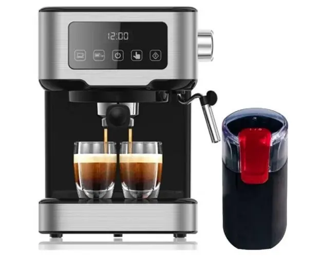 Pachet Espressor Studio Casa One Touch, 15 bari, 1.5 L + Rasnita de cafea Studio Casa Miss Crush CG9101B18, 150 W, Lame inox (Negru/Argintiu)