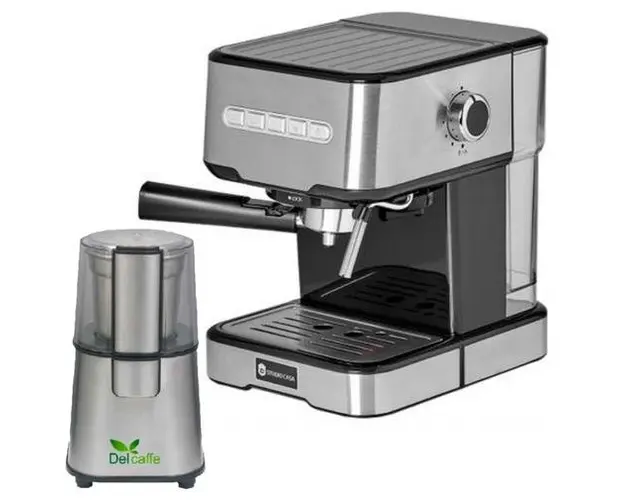 Pachet Espressor Studio Casa Espresso Mio SC2001, 15 bari, 1.2 L + Rasnita de cafea Del Caffe Grind Master, 220 W, 60 g (Negru/Argintiu)