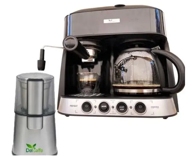 Pachet Espressor Del Caffe Coffe Shot, 15 bari, 1.25 L + Rasnita de cafea Del Caffe Grind Master, 220 W, 60 g (Negru/Argintiu)