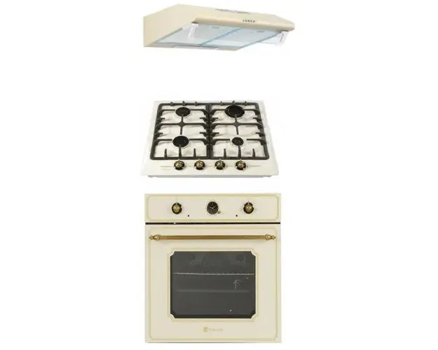 Pachet Cuptor incorporabil Studio Casa POSITANO Rustic FE660, Electric, 52 L, 6 Functii + Plita Studio Casa PG660 Av, 4 arzatoare, Gaz + Hota Studio Casa Olymp 60 cm, 310 mc/h (Crem)
