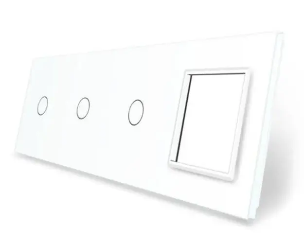 Panou 3 intrerupatoare simple si 1 priza LIVOLO din sticla (Alb)