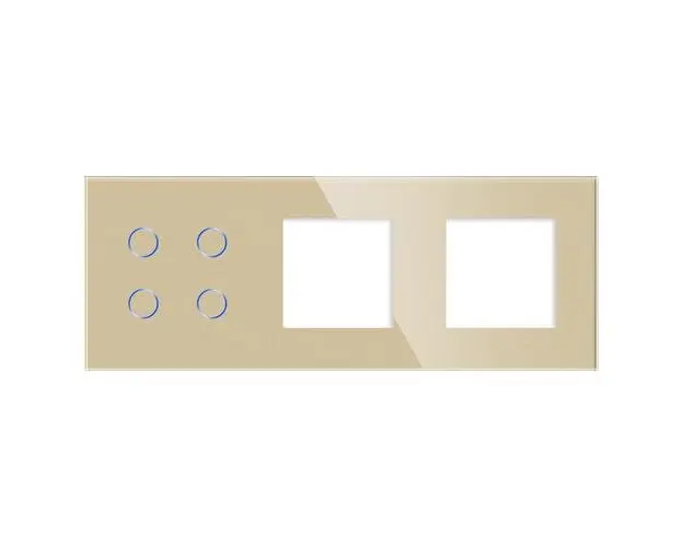 Panou Intrerupator Cvadruplu cu Touch si 2 Prize Simple Din Sticla LUXION (Auriu)