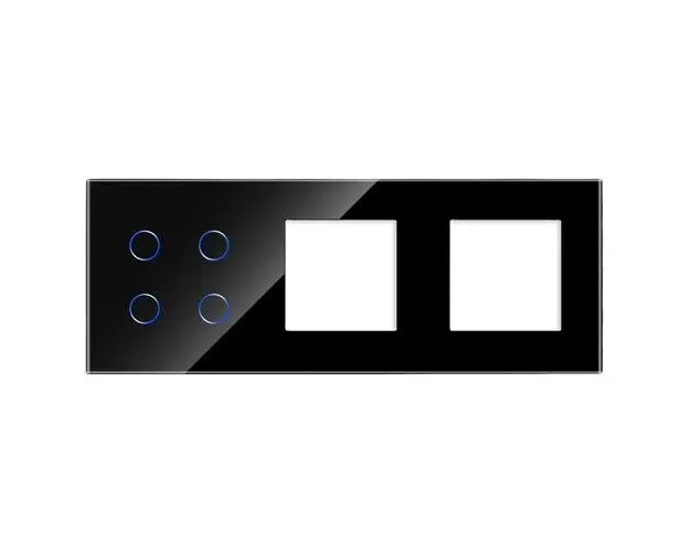 Panou Intrerupator Cvadruplu cu Touch si 2 Prize Simple Din Sticla LUXION (Negru)