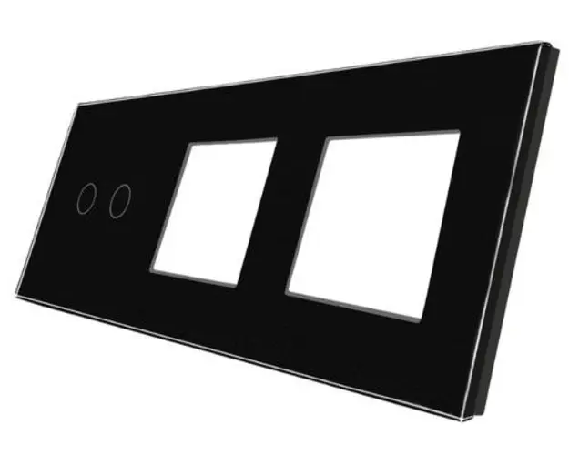 Panou Intrerupator Dublu cu Touch si 2 Prize Din Sticla LUXION (Negru)