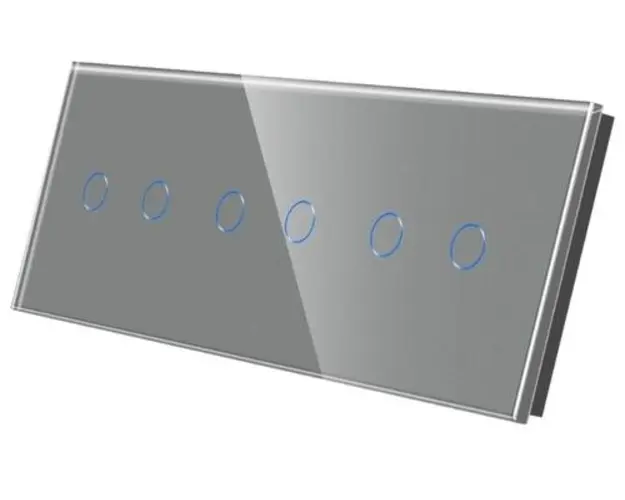 Panou Intrerupator Dublu + Dublu + Dublu cu Touch Din Sticla LUXION (Gri)