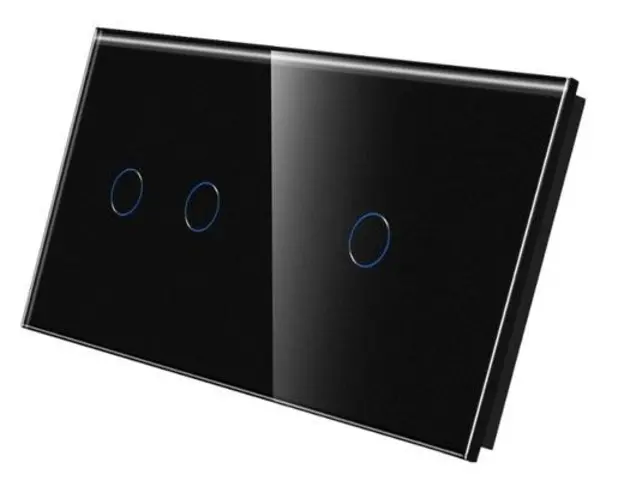 Panou Intrerupator Dublu + Simplu cu Touch Din Sticla LUXION (Negru)