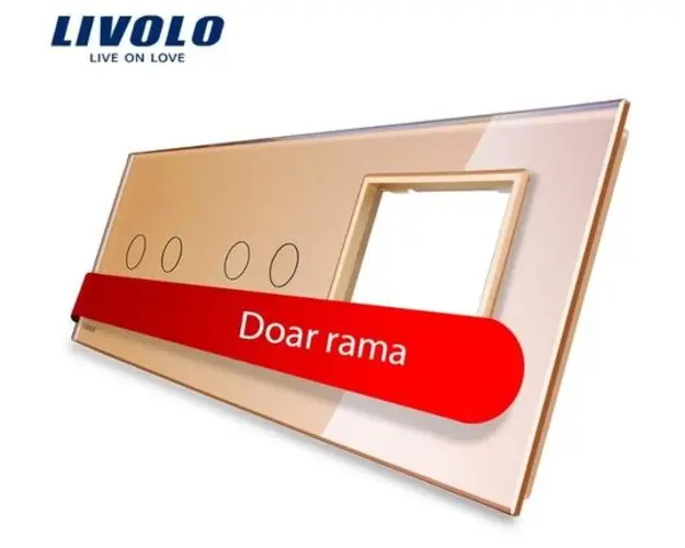 Panou intrerupator dublu + dublu + priza Livolo din sticla (Auriu)