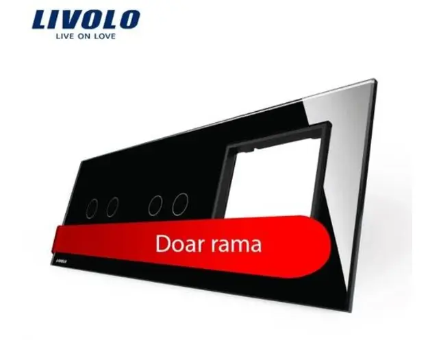 Panou intrerupator dublu+dublu+ priza Livolo din sticla (Negru)
