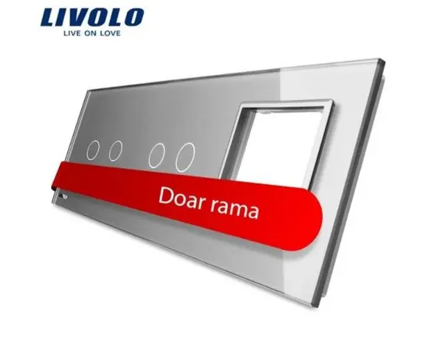 Panou intrerupator dublu+dublu+ priza Livolo din sticla (Gri)