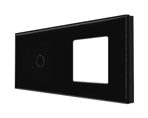 Panou Intrerupator Simplu cu Touch si Priza Simpla Din Sticla LUXION (Negru)