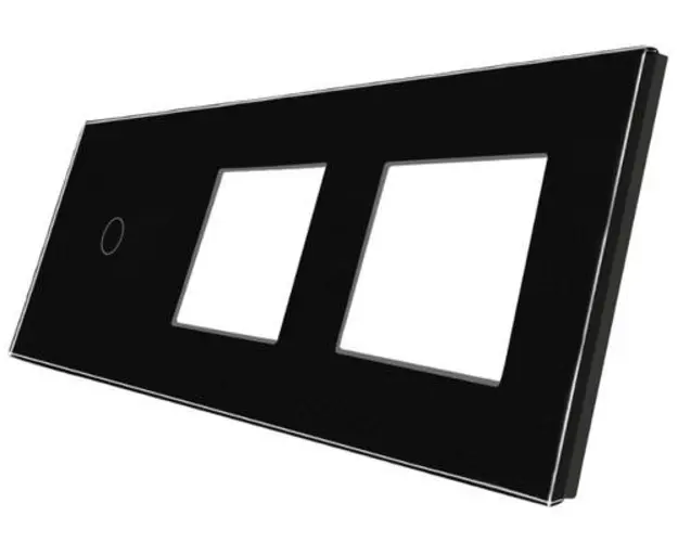 Panou Intrerupator Simplu cu Touch si 2 Prize Din Sticla LUXION (Negru)