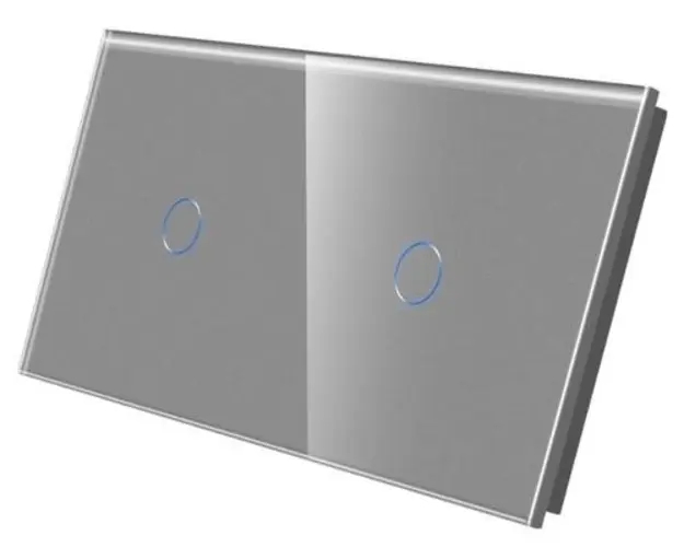 Panou Intrerupator Simplu + Simplu cu Touch Din Sticla LUXION (Gri)