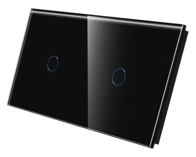 Panou Intrerupator Simplu + Simplu cu Touch Din Sticla LUXION (Negru)