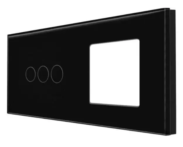 Panou Intrerupator Triplu cu Touch si Priza Simpla Din Sticla LUXION (Negru)