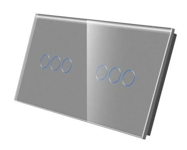 Panou Intrerupator Triplu + Triplu cu Touch Din Sticla LUXION (Gri)