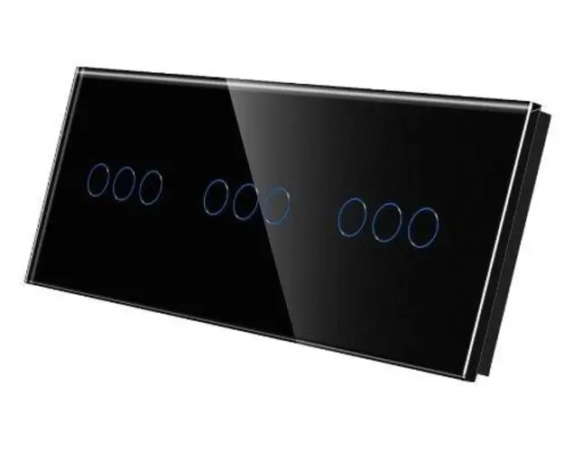Panou Intrerupator Triplu + Triplu + Triplu cu Touch Din Sticla LUXION (Negru)