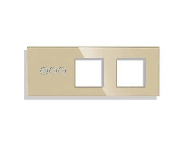 Panou Intrerupator Variator cu Touch si 2 Prize Simple Din Sticla LUXION (Auriu)