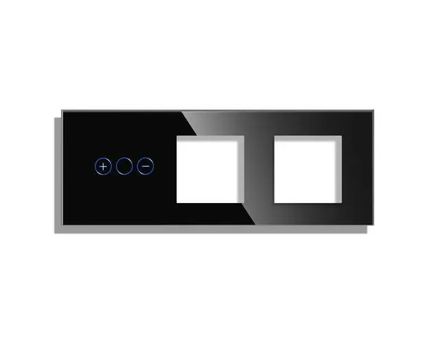 Panou Intrerupator Variator cu Touch si 2 Prize Simple Din Sticla LUXION (Negru)