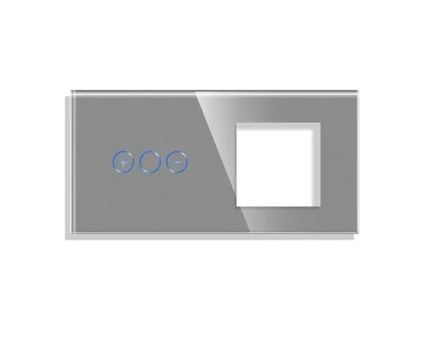 Panou Intrerupator Variator cu Touch si Priza Simpla Din Sticla LUXION (Gri)